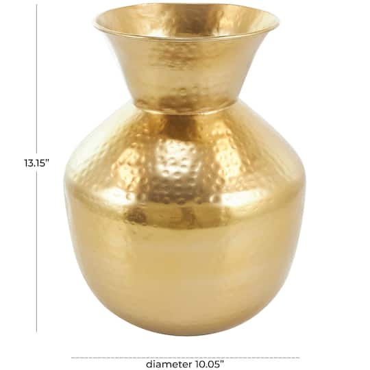 13" Gold Hammered Texture Metal Vase
